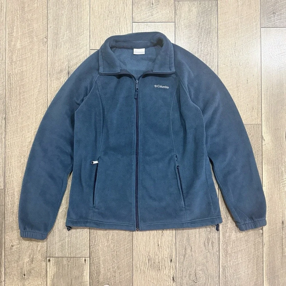 Columbia‎ Hiking Jacket Blue Fleece Stand Collar Full Zip Pockets Womens Large